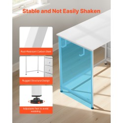 Tietokonepöytä 120 cm teräsrunko lastulevy neljä kangaslaatikkoa säädettävät tassut