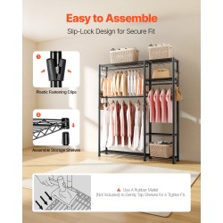 Hiiliteräs vaateteline 6 hyllyä 3 ripustustankoa jauhemaalattu musta