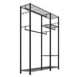 Hiiliteräs vaateteline 6 hyllyä 3 ripustustankoa jauhemaalattu musta