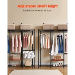 Vaateräkki hiiliteräsrunko musta 10 hyllytasoa 4 vaatetankoa