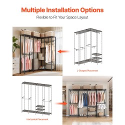 Vaateräkki hiiliteräsrunko musta 10 hyllytasoa 4 vaatetankoa