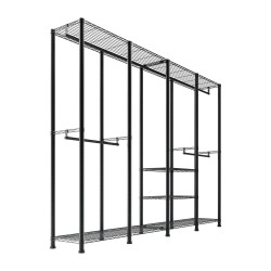 Vaateräkki hiiliteräsrunko musta 10 hyllytasoa 4 vaatetankoa