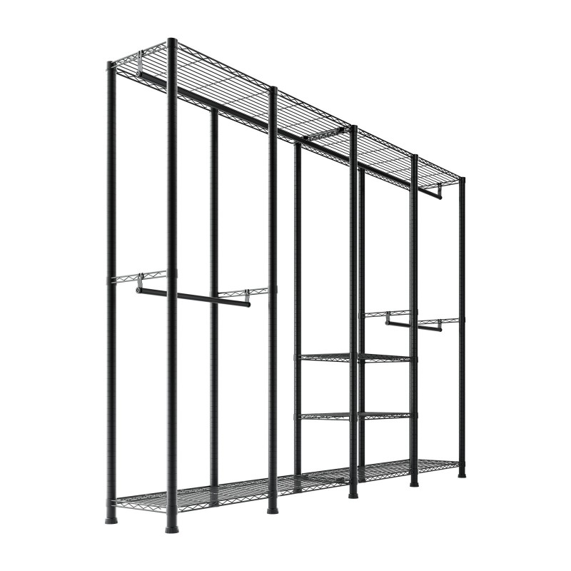 Vaateräkki hiiliteräsrunko musta 10 hyllytasoa 4 vaatetankoa