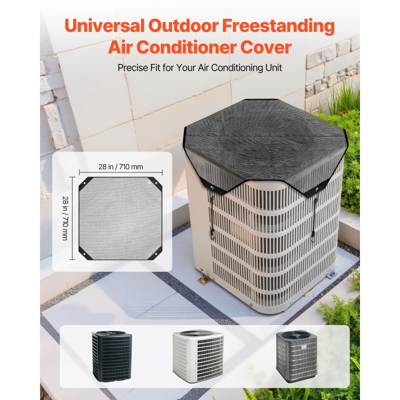 Ilmastointilaitteen ulkoyksikön suojapeite PVC-verkkokankaasta 710 x 710 mm musta