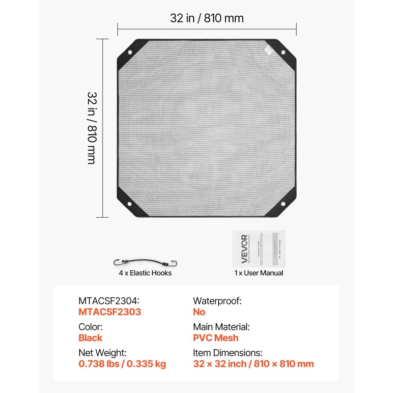 Ilmastointilaitteen yläosansuoja PVC-verkkokangas 810×810 mm musta ympärivuotiseen ulkokäyttöön