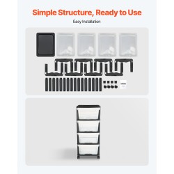 Muovinen laatikkovaunu pyörillä neljä läpinäkyvää laatikkoa jokainen seitsemäntoista litraa