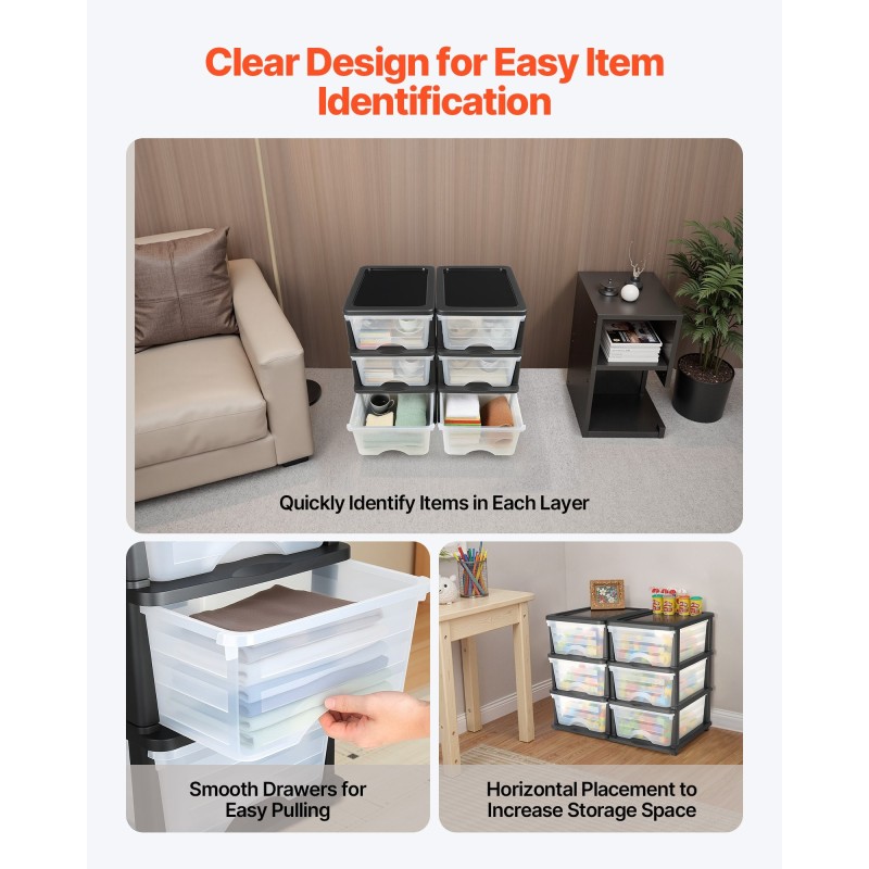 Muovinen säilytyslaatikosto 2 kpl 6 vetolaatikkoa 17 l kodin ja toimiston käyttöön