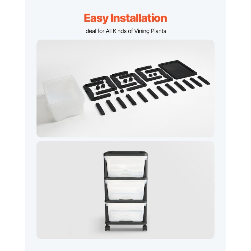 Muovinen säilytyslaatikosto pyörillä 3 läpinäkyvää laatikkoa 17 litraa