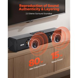 Äänipalkki 2.0-kanavainen 450 mm langaton Bluetooth 5.0 HDMI AUX USB 80 W