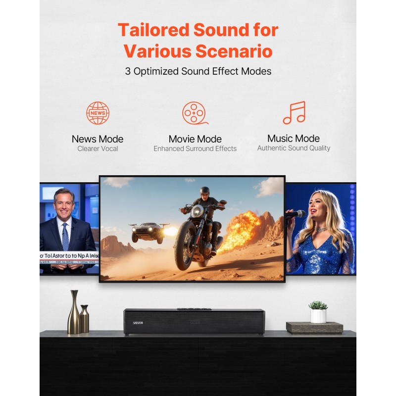 Äänipalkki 2.0-kanavainen 450 mm langaton Bluetooth 5.0 HDMI AUX USB 80 W