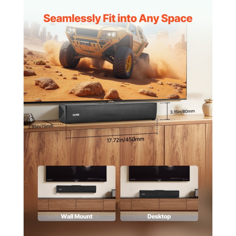 Äänipalkki 2.0-kanavainen 450 mm langaton Bluetooth 5.0 HDMI AUX USB 80 W