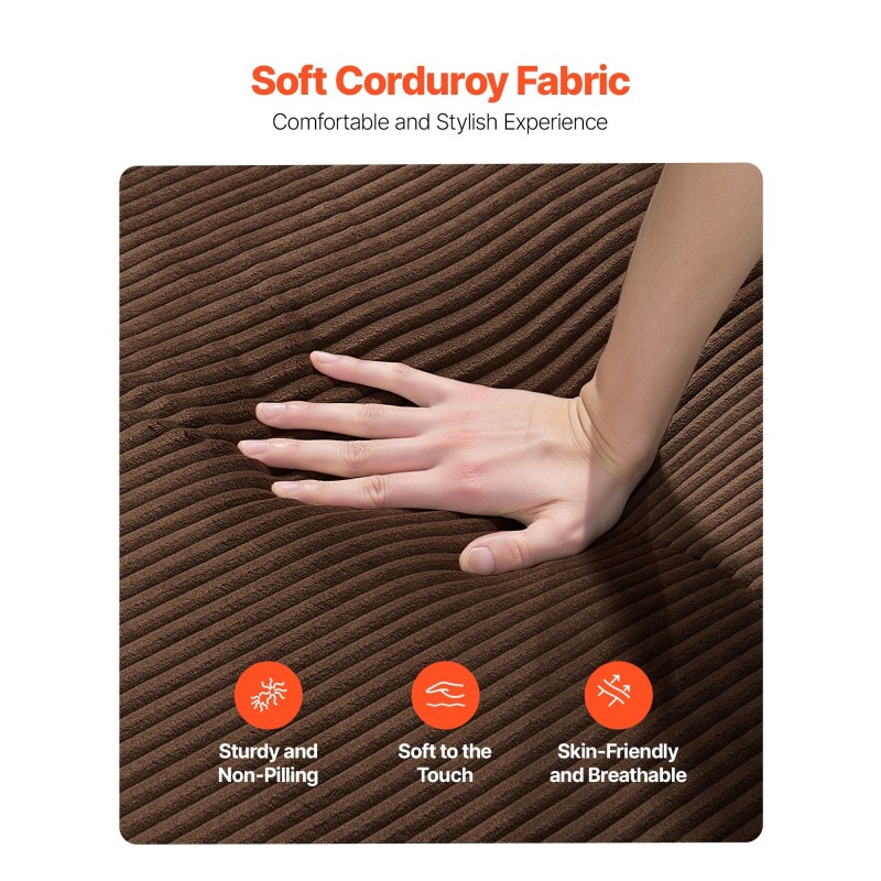 Kangassohva 211 cm leveä korduroykangas syvä istuin ruskea