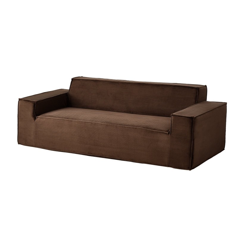 Kangassohva 211 cm leveä korduroykangas syvä istuin ruskea
