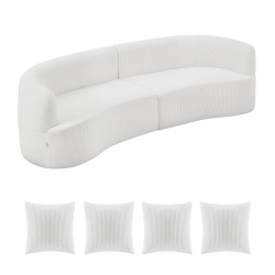 Sohva kaareva 2840 mm valkoinen samettimainen kangas syvä istuin