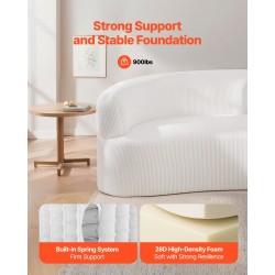 Sohva kaareva 2840 mm valkoinen samettimainen kangas syvä istuin