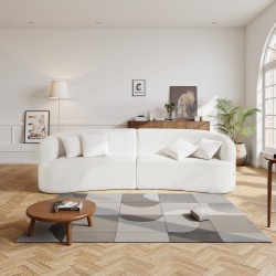 Sohva kaareva 2840 mm valkoinen samettimainen kangas syvä istuin