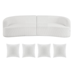 Sohva kaareva 2840 mm valkoinen samettimainen kangas syvä istuin