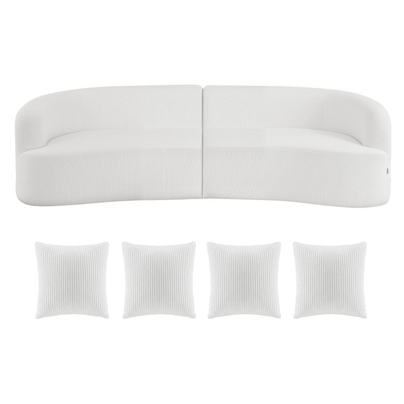 Sohva kaareva 2840 mm valkoinen samettimainen kangas syvä istuin