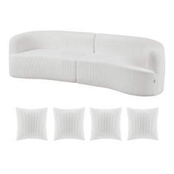 Sohva kaareva 2840 mm valkoinen samettimainen kangas syvä istuin