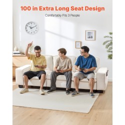 3-istuttava samettiverhoiltu sohva 2540 mm valkoinen säilytystilalla