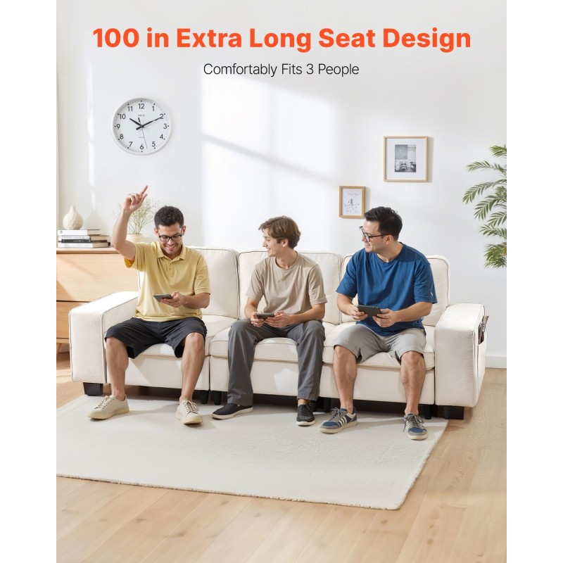 3-istuttava samettiverhoiltu sohva 2540 mm valkoinen säilytystilalla