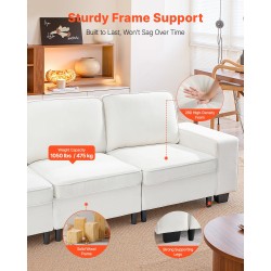 3-istuttava samettiverhoiltu sohva 2540 mm valkoinen säilytystilalla