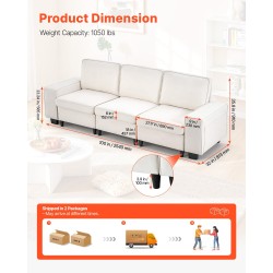 3-istuttava samettiverhoiltu sohva 2540 mm valkoinen säilytystilalla