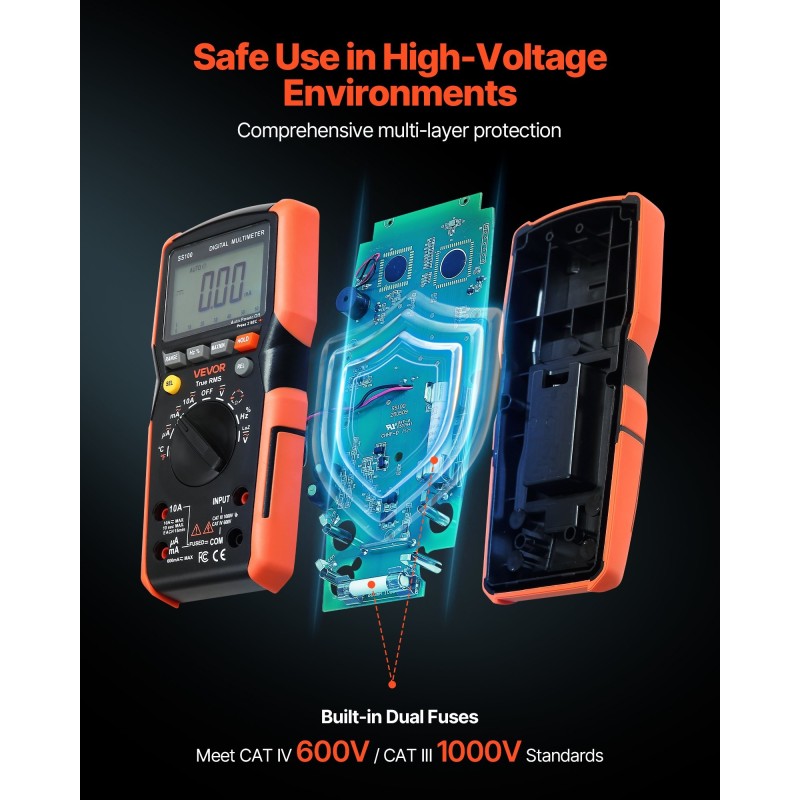 Yleismittari 6000-lukema todellinen RMS taustavalaistu näyttö automaattinen alueenvalinta