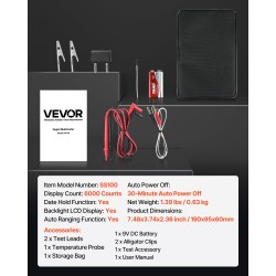 Yleismittari 6000-lukema todellinen RMS taustavalaistu näyttö automaattinen alueenvalinta