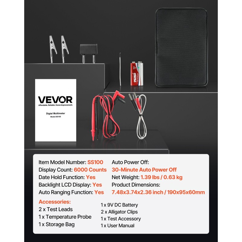 Yleismittari 6000-lukema todellinen RMS taustavalaistu näyttö automaattinen alueenvalinta