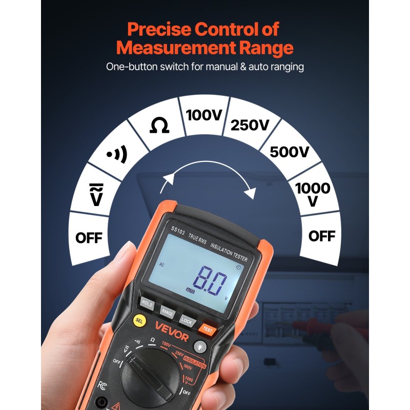 Digitaalinen yleismittari eristysvastus vaihto- ja tasajännite 4000 lukemaa taustavalaistu näyttö