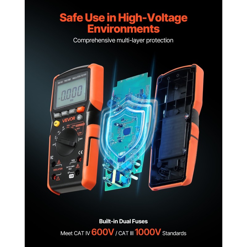Digitaalinen yleismittari eristysvastus vaihto- ja tasajännite 4000 lukemaa taustavalaistu näyttö