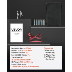 Digitaalinen yleismittari eristysvastus vaihto- ja tasajännite 4000 lukemaa taustavalaistu näyttö