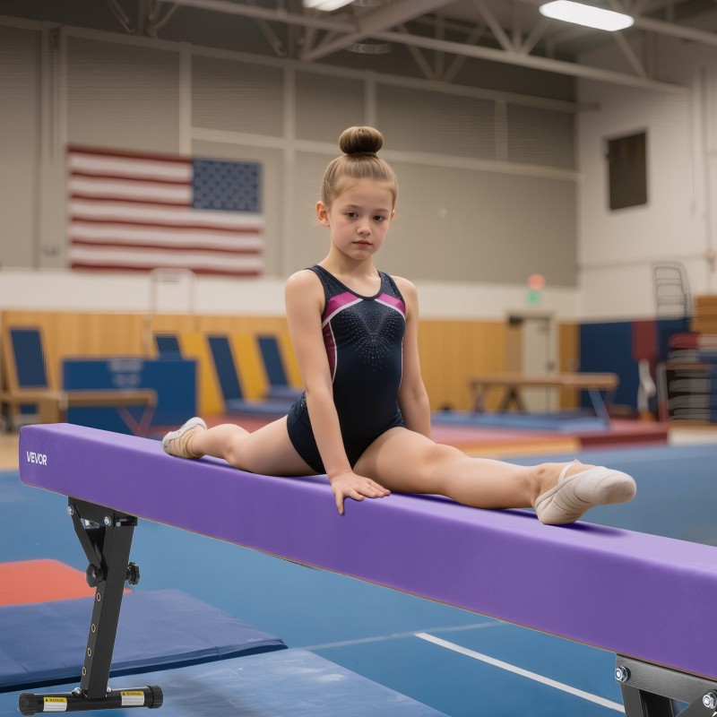 Voimistelupenkki lapsille säädettävä viisiportainen pyöristetty puuydin EVA violetti