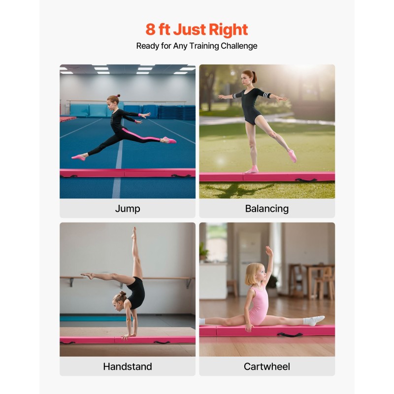 Balanssipalkki taittuva lapsille korkeatiheyksinen EVA-vaahto 233 cm pinkki kantolaukulla liukumaton pohja