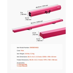 Balanssipalkki taittuva lapsille korkeatiheyksinen EVA-vaahto 233 cm pinkki kantolaukulla liukumaton pohja