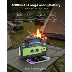 Käsikäyttöinen hätä- ja sääradio aurinko- ja USB-latauksella 4000mAh-akulla FM/AM/NOAA-tuella