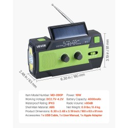 Käsikäyttöinen hätä- ja sääradio aurinko- ja USB-latauksella 4000mAh-akulla FM/AM/NOAA-tuella