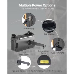 Hätäsääradio käsikampikäyttöinen aurinkokennolla 8000mAh akulla NOAA-hälytyksillä