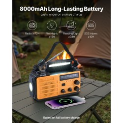 Hätäsääradio käsikampikäyttöinen aurinkokennolla 8000mAh akulla NOAA-hälytyksillä