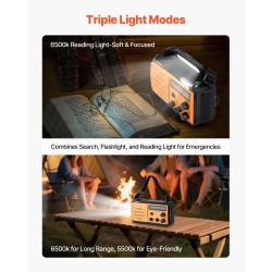 Hätäsääradio käsikampikäyttöinen aurinkokennolla 8000mAh akulla NOAA-hälytyksillä