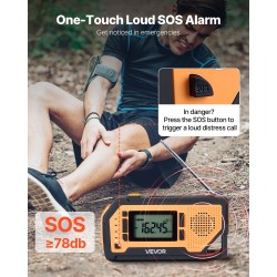 Hätä- ja sääradio käsikammella aurinkopaneelilla 2000mAh akulla FM AM NOAA