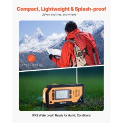 Hätä- ja sääradio käsikammella aurinkopaneelilla 2000mAh akulla FM AM NOAA