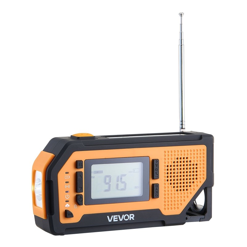 Hätä- ja sääradio käsikammella aurinkopaneelilla 2000mAh akulla FM AM NOAA