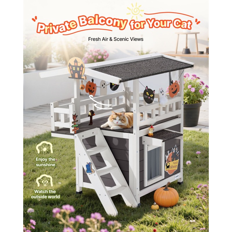 Kissatalo kaksikerroksinen kuusipuusta asfalttihuopakatolla portailla ja parvekkeella ulkokäyttöön ja sisäkäyttöön