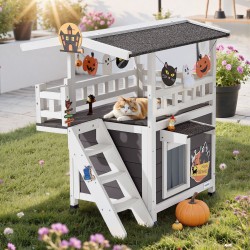 Kissatalo kaksikerroksinen kuusipuusta asfalttihuopakatolla portailla ja parvekkeella ulkokäyttöön ja sisäkäyttöön