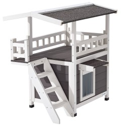 Kissatalo kaksikerroksinen kuusipuusta asfalttihuopakatolla portailla ja parvekkeella ulkokäyttöön ja sisäkäyttöön