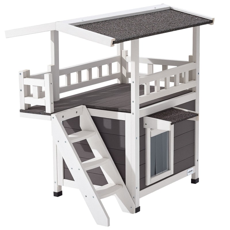 Kissatalo kaksikerroksinen kuusipuusta asfalttihuopakatolla portailla ja parvekkeella ulkokäyttöön ja sisäkäyttöön