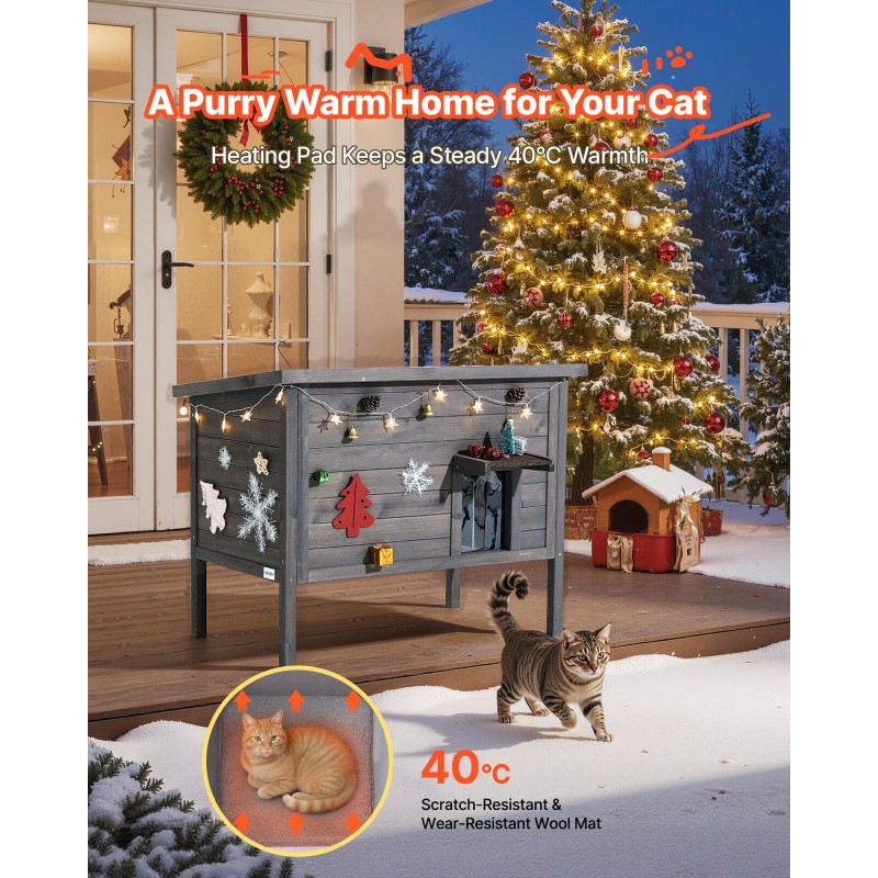 Puinen eristetty kissatalo 30W lämmitysalustalla 1–3 kissalle korotetulla pohjalla