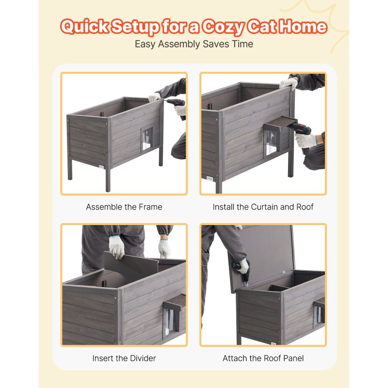 Puinen eristetty kissatalo 30W lämmitysalustalla 1–3 kissalle korotetulla pohjalla